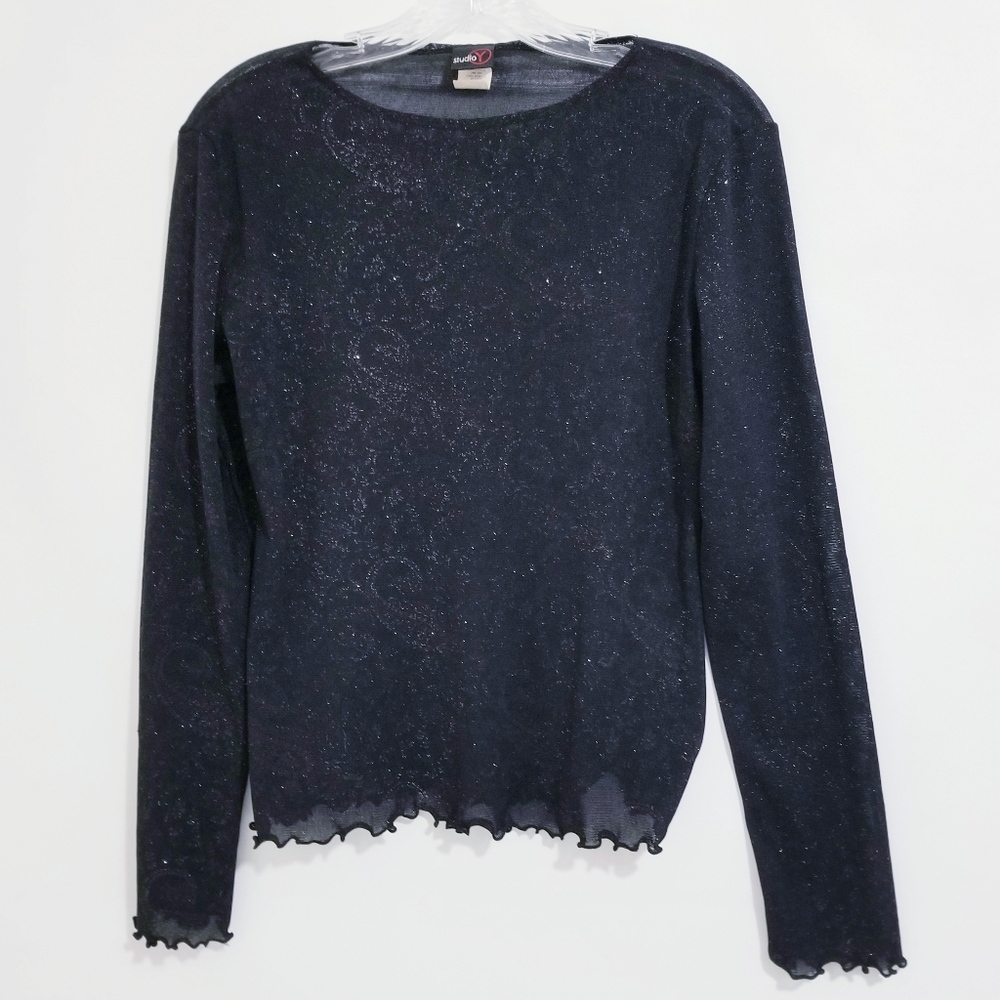 Studio Y Black Semi-Sheer Long Sleeve Top Size L